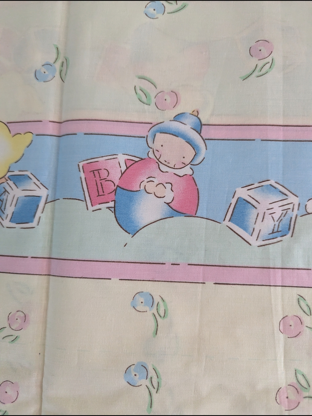Daisy Kingdom Baby Fabric 2 Panels Vintage Nursery Print Bunnies Blocks Cotton - Picture 6 of 9